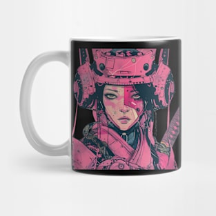 Cyber Samurai Girl Pink Synthwave Mug